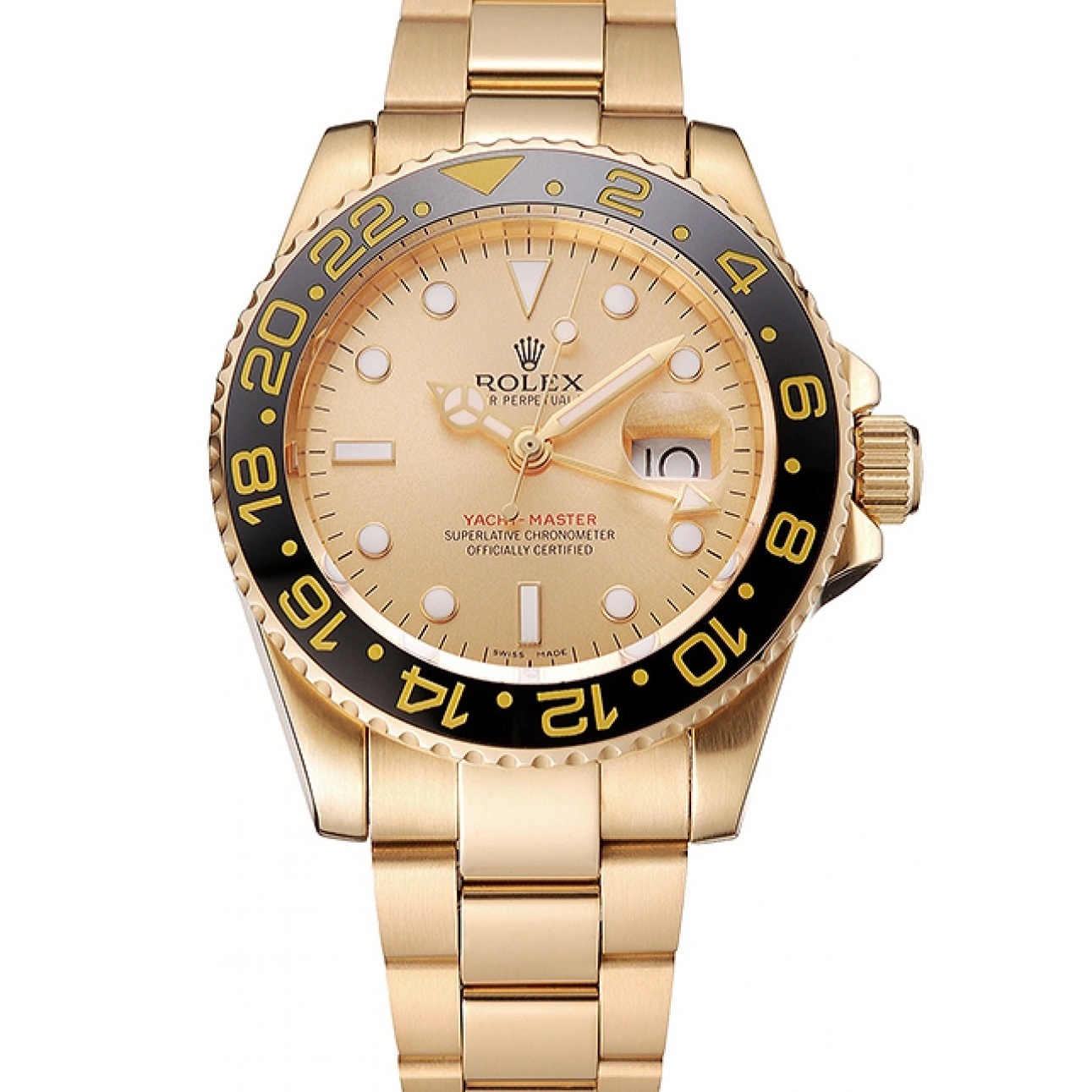 Aaa replica watch Swiss 1453749 Case Gold GMT Gold Dial II Bracelet Rolex And Bezel Master Black 0716